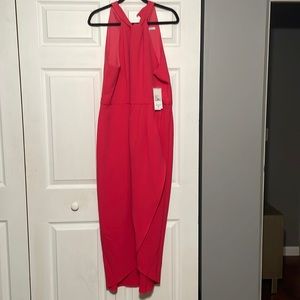 Gorgeous coral midi dress with flattering neckline, sleeveless with a wrap